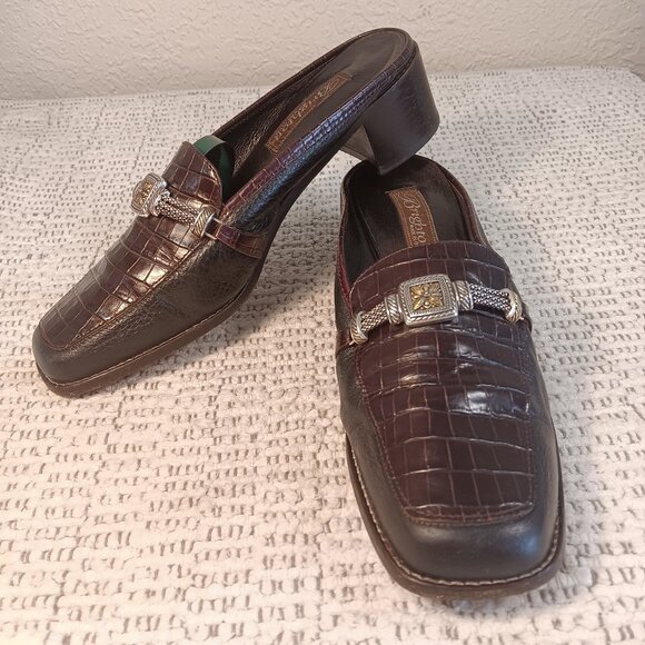 Brighton Shoes - Brighton 'Sierra' Women's Croc Print Leather Mule Slides Made In Italy Sz 8.5 M
